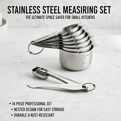 Complete 14-Piece Measuring Set, Stainless Steel with Leveler for Dry/Liquid Ingredients