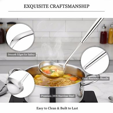 Heat-Resistant Soup Ladle 13.7", 304 Stainless Steel Ergonomic Round Handle
