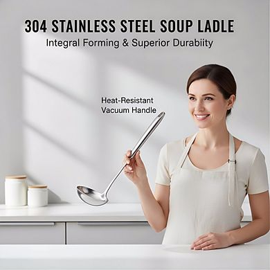 Heat-Resistant Soup Ladle 13.7", 304 Stainless Steel Ergonomic Round Handle