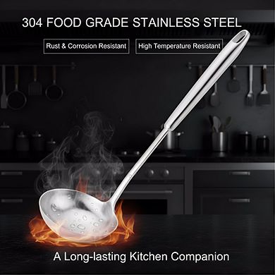 Heat-Resistant Soup Ladle 13.7", 304 Stainless Steel Ergonomic Round Handle