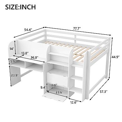 Merax Full Size Low Loft Bed with Built-in Desk,Storage Cabinets