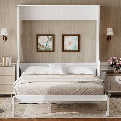 Merax Queen Size Murphy Bed with Desk,LED Lights and USB Charging Station