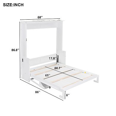 Merax Queen Size Murphy Bed with Desk,LED Lights and USB Charging Station