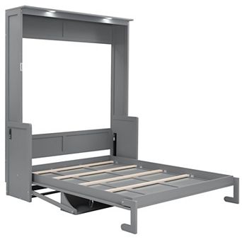 Merax Queen Size Murphy Bed with Desk,LED Lights and USB Charging Station