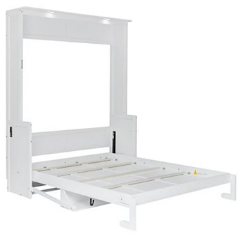 Merax Queen Size Murphy Bed with Desk,LED Lights and USB Charging Station