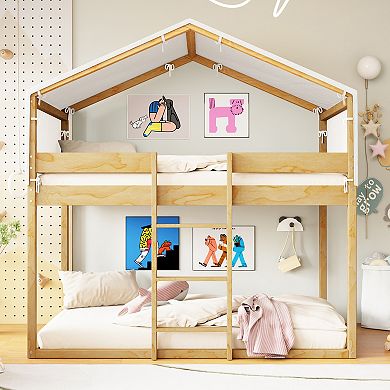 Merax Twin Over Twin Wood Bunk Bed with Tent