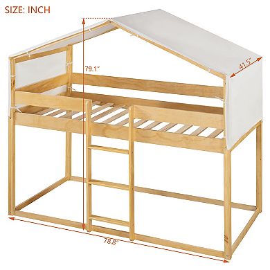 Merax Twin Over Twin Wood Bunk Bed with Tent