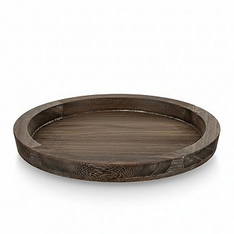 Rustic Farmhouse Wooden Tray, Round Vintage Serving Plate for Coffee Table Centerpiece