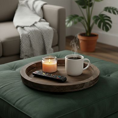 Rustic Farmhouse Wooden Tray, Round Vintage Serving Plate for Coffee Table Centerpiece