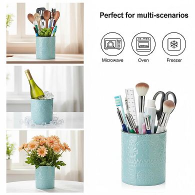 Extra Large Ceramic Kitchen Utensil Holder Anti Slip Cork Bottom Farmhouse Countertop Organizer