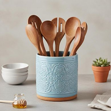 Extra Large Ceramic Kitchen Utensil Holder Anti Slip Cork Bottom Farmhouse Countertop Organizer