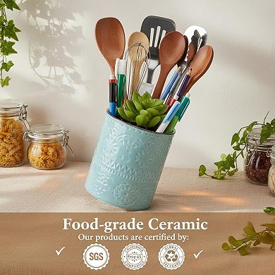 Extra Large Ceramic Kitchen Utensil Holder Anti Slip Cork Bottom Farmhouse Countertop Organizer