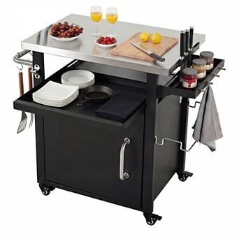 Merax 39.5" Outdoor Grill Cart with Storage Cabinet, Outdoor Bar Cart Pizza Oven Table with Wheels