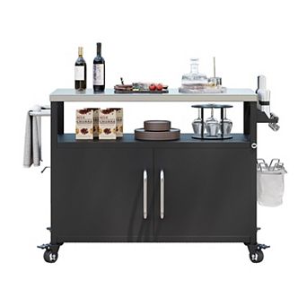 Merax 54.5" Outdoor Kitchen Island with Stainless Steel Tabletop, Metal Grill Cart