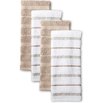 4-Pack Kitchen Towels 16x26, Milkshake Tan/White Set for Drying Cleaning