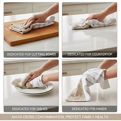 4-Pack Kitchen Towels 16x26, Milkshake Tan/White Set for Drying Cleaning