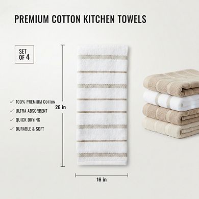 4-Pack Kitchen Towels 16x26, Milkshake Tan/White Set for Drying Cleaning