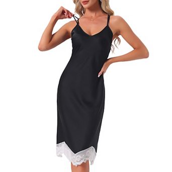 Women's Nightgowns Lace Trim Cross Spaghetti Straps Camisole Nightshirt Lingerie Pajama Dress