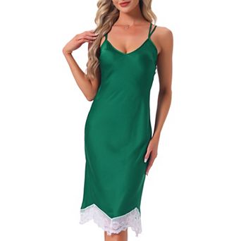 Women's Nightgowns Lace Trim Cross Spaghetti Straps Camisole Nightshirt Lingerie Pajama Dress