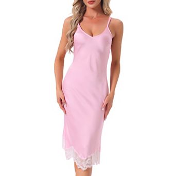 Women's Nightgowns Lace Trim Cross Spaghetti Straps Camisole Nightshirt Lingerie Pajama Dress