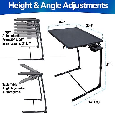 TV Tray Table Portable Foldable & Adjustable - Laptop, Eating, Drawing Table Stand w/ Cup Holder