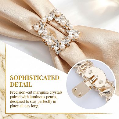 2 PCS Women's Square Rhinestones Shoe Clips Pearls Removable Buckles Shoe Decorations for Gifts