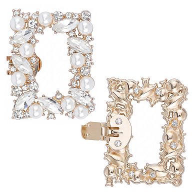 2 PCS Women's Square Rhinestones Shoe Clips Pearls Removable Buckles Shoe Decorations for Gifts