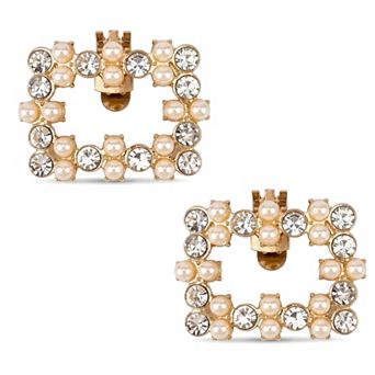 2 pc Women's Square Rhinestones Shoe Clips Pearls Removable Buckles Shoe Decorations for Gifts