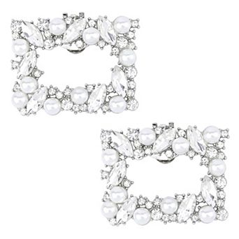 2 pc Women's Square Rhinestones Shoe Clips Pearls Removable Buckles Shoe Decorations for Gifts