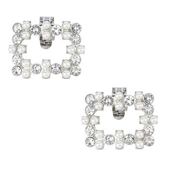 2 pc Women's Square Rhinestones Shoe Clips Pearls Removable Buckles Shoe Decorations for Gifts