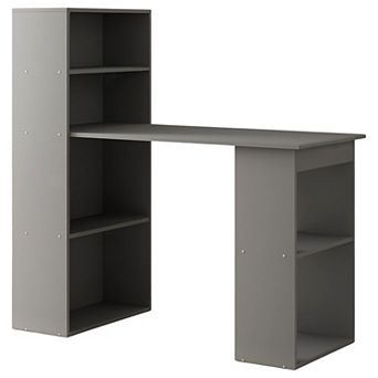 Space-Saving Home Office Desk with 6 Shelves, Cubby Storage, and Grey Wood Grain