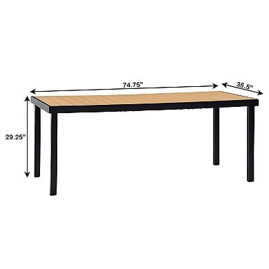 Outdoor Patio Dining Table for 8, 74.75 in Rectangular Table with Wood Look Top - Natural