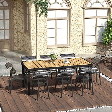 Outdoor Patio Dining Table for 8, 74.75 in Rectangular Table with Wood Look Top - Natural