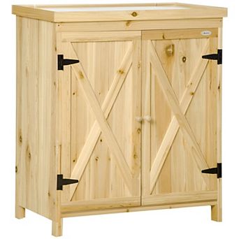Garden Storage Cabinet with Fir Wood Frame and Galvanized Steel Top