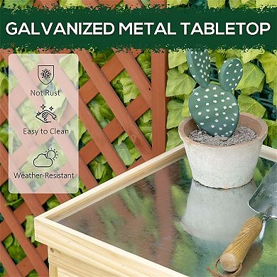 Garden Storage Cabinet with Fir Wood Frame and Galvanized Steel Top