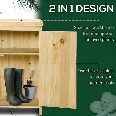 Garden Storage Cabinet with Fir Wood Frame and Galvanized Steel Top