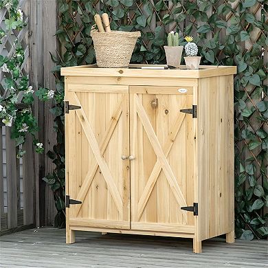 Garden Storage Cabinet with Fir Wood Frame and Galvanized Steel Top