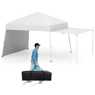Outdoor Pop-Up Canopy Shelter with Removable Sidewalls and Awning Setup