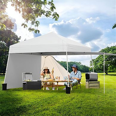 Outdoor Pop-Up Canopy Shelter with Removable Sidewalls and Awning Setup