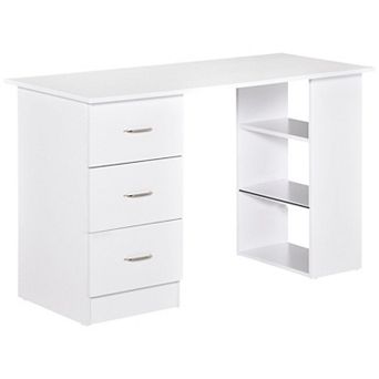 Desk with 3 Drawers and Shelves, 47-Inch Modern Home Office or Dorm Desk - White