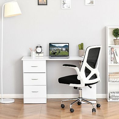 Desk with 3 Drawers and Shelves, 47-Inch Modern Home Office or Dorm Desk - White