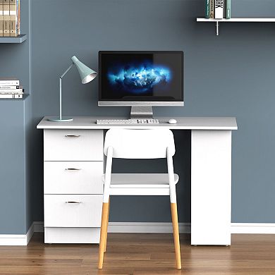 Desk with 3 Drawers and Shelves, 47-Inch Modern Home Office or Dorm Desk - White