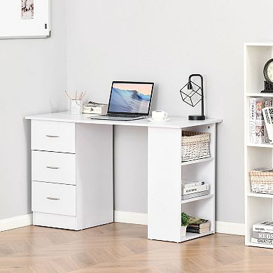 Desk with 3 Drawers and Shelves, 47-Inch Modern Home Office or Dorm Desk - White