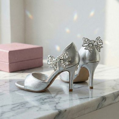 2 PCS Women's Sparkly Rhinestone Shoe Clips Detachable Bow Decorations for Bridal Wedding