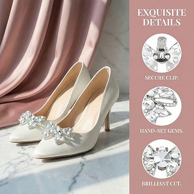 2 PCS Women's Sparkly Rhinestone Shoe Clips Detachable Bow Decorations for Bridal Wedding