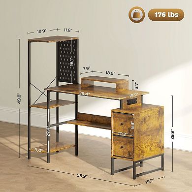 Ergonomic Desk with RGB Lights, USB Charging, Monitor Stand, and Storage for Home Office