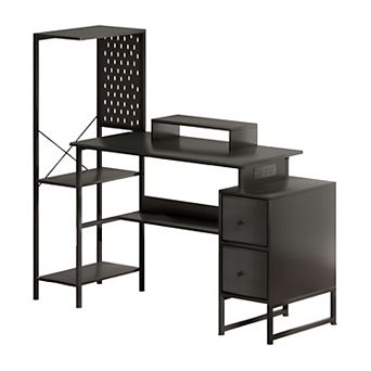 Ergonomic Desk with RGB Lights, USB Charging, Monitor Stand, and Storage for Home Office