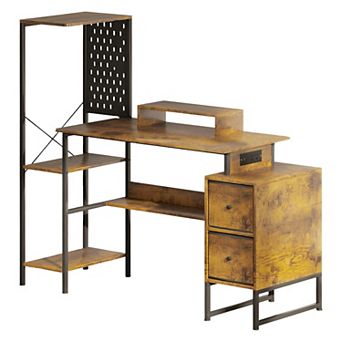 Ergonomic Desk with RGB Lights, USB Charging, Monitor Stand, and Storage for Home Office