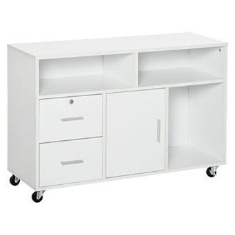 Rolling Storage Cabinet with Drawers and Lockable File Compartment - White