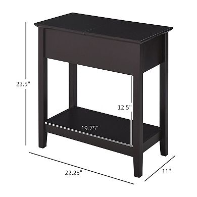 End Table with Cabinet and Shelf, Retro Side Table for Small Spaces - Dark Coffee